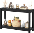 Besiost 47" Farmhouse Wood Entryway Table Narrow Console Table with Storage Behind Couch Sofa Table with Shelves for Entry Way with Open Storage, Easy Assembly, Embossed Wood Grain Black