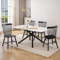 Black Windsor Dining Chairs Set of 6, Solid Wooden Dining Chairs, Spindle Back Dining Room Chairs, Modern Farmhouse Kitchen Chairs for Living Room, Restaurant, Cafe