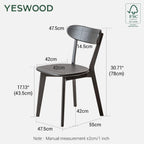 YESWOOD Oak Dining Chairs Set of 2, 100% Solid Wood Kitchen Chairs with Curved Backrest, Mid Century Modern & Farmhouse Side Chairs for Dining Room, Living Room, Study, Black