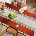 European Style Linen Runner Table with Lace Trim for Home Tables, Rectangular Shape, Suitable for Dining Room and Decoration (40 x 80 cm)