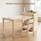 Kids Table and Chair Set, Wooden Toddler Activity Table with Storage Cabinet, Birch Art Desk for Drawing, Crafts, Reading and Games, 1 Chair Included