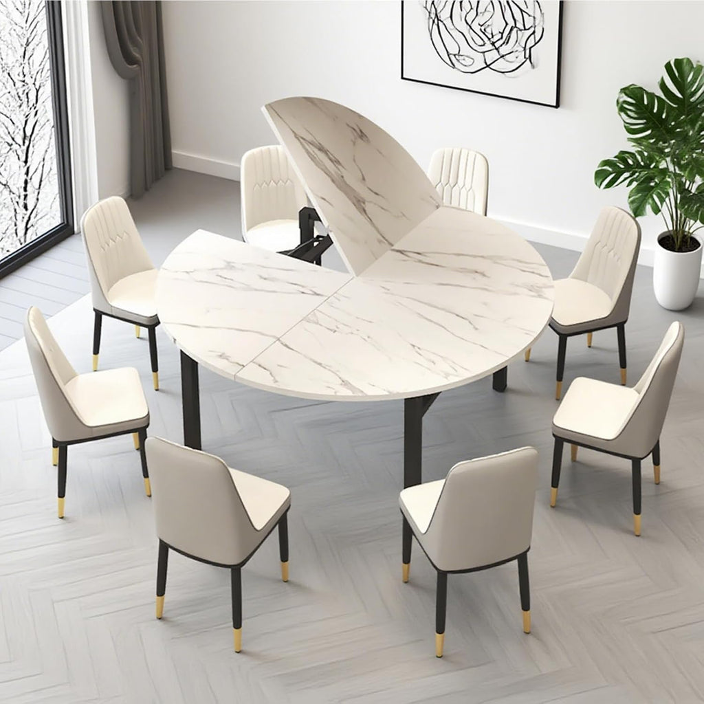 Big Foldable Round Table Tops only Extender, Large Round Folding Tabletop Extender Extend-8in No Legs, 4-fold Portable Wooden Dining Table top for Dining/Kitchen (White, D:59.05IN)