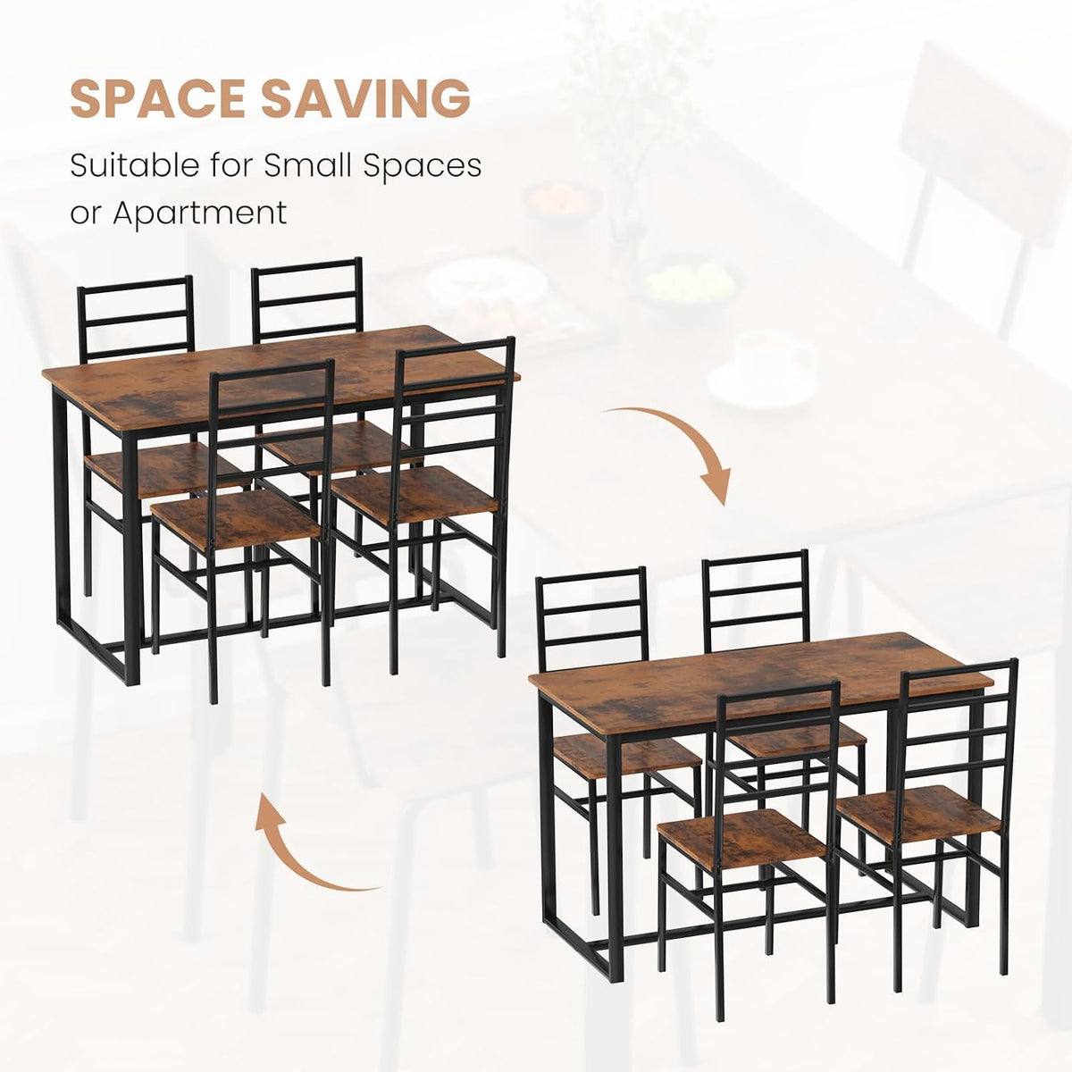 Kitchen Dining Table Set for 4, 5-Piece Kitchen Table and Chairs, Base Reinforcement Structure Dining Room Table Sets, Dining Table with 4 Chairs for Small Space, Dinette, Apartment