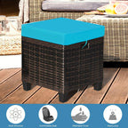 2PCS Patio Outdoor Ottomans, Rattan Wicker Ottoman Seat w/Removable Cushions, Rattan Footstool Footrest Seat, Patio Wicker Furniture Small Chair for Home,Patio, Garden, Backyard (Turquoise)