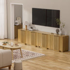 Brafab Buffet Cabinet, 110" Modern Farmhouse Accent Sideboard Cabinet with 8 Doors, Wood Fluted Credenza for Living Room and Kitchen, Natural Oak