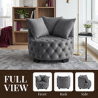 Upholstered Tufted Accent Barrel Chair with 3 Pillows, Contemporary Round Lounge Club Sofa Chair, Leisure Armchair for Living Room Hotel Bedroom, Dark Gray Velvet