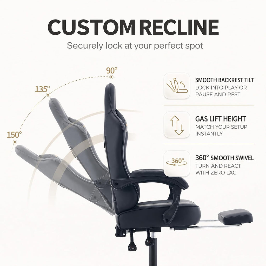 Office Desk Computer Gaming Chair for Adults, Ergonomic High Back Gamer Chair with Massage and Pocket Spring Cushion, Swivel Comfy Video Game Chairs with Footrest and Lumbar Support (Black)