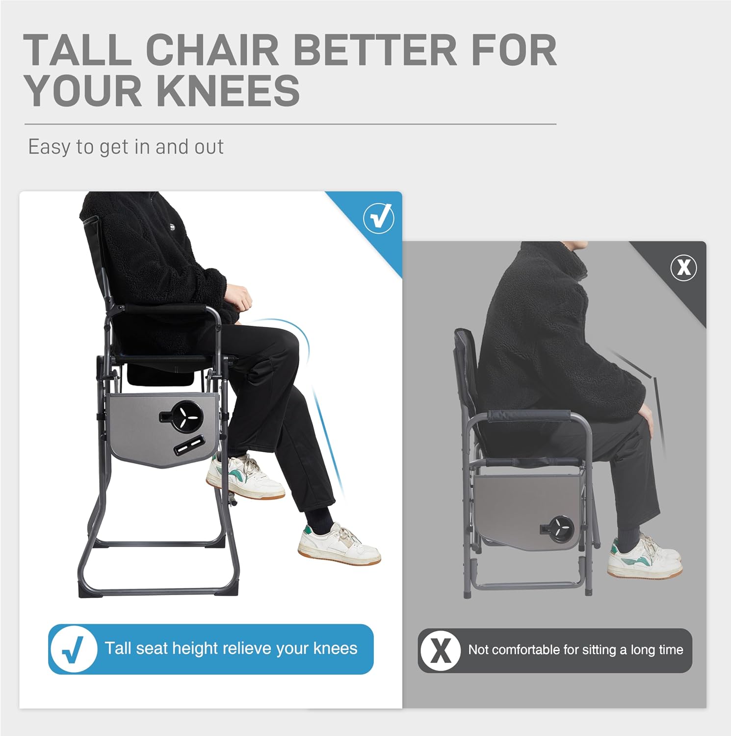 EVER ADVANCED Portable 30.7" Seat Height Tall Camping Directors Chair | Folding Chair High Foldable Bar Stool with Side Table for Makeup Artist, Sports Event, Craft Show, Supports 350LBS