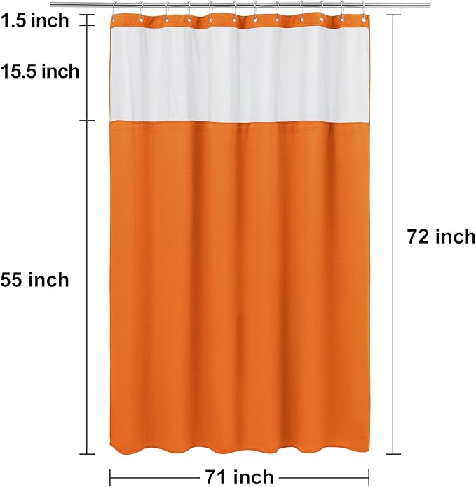 N&Y HOME Waffle Weave Shower Curtain with Snap-in Fabric Liner & 12 Metal Hooks Set - Hotel Style, Waterproof & Washable, Heavyweight Fabric & Mesh Top Window - 71x72, Orange