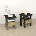OTA Side Table, End Table, Night Stand with Bin Drawer, Ebony/Brown, Set of 2