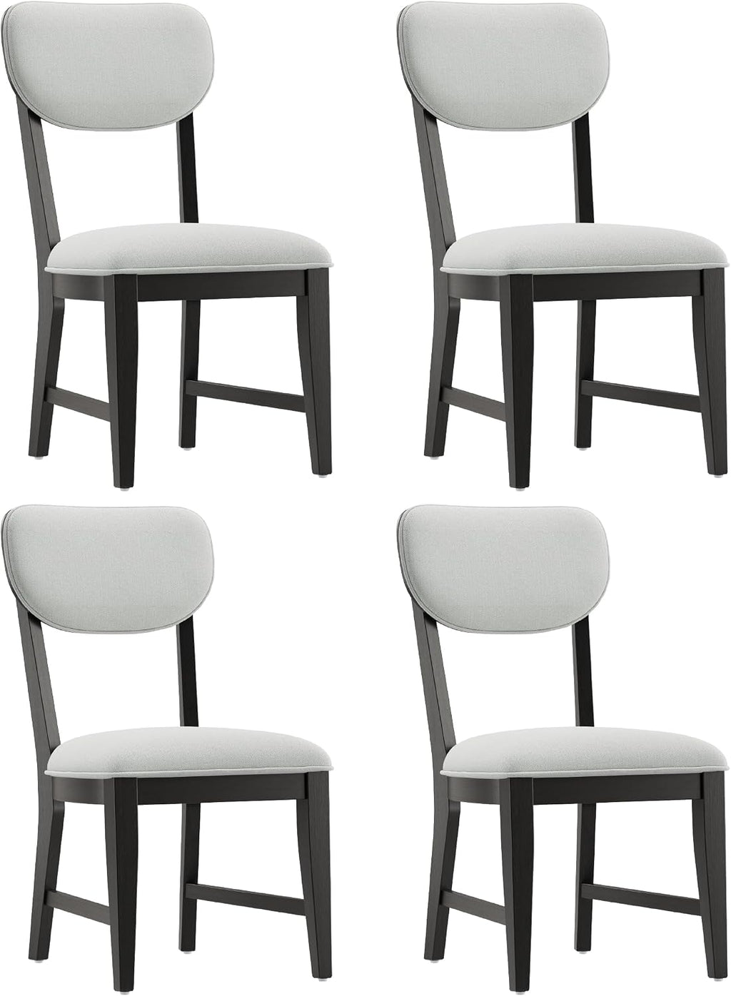 COLAMY Solid Wood Dining Chairs Set of 4, Mid Century Modern Upholstered Kitchen Chairs with 3.3" Thick Cushion, Farmhouse Dining Room Chairs with Level Legs & Wire-Brushed Finish, Black