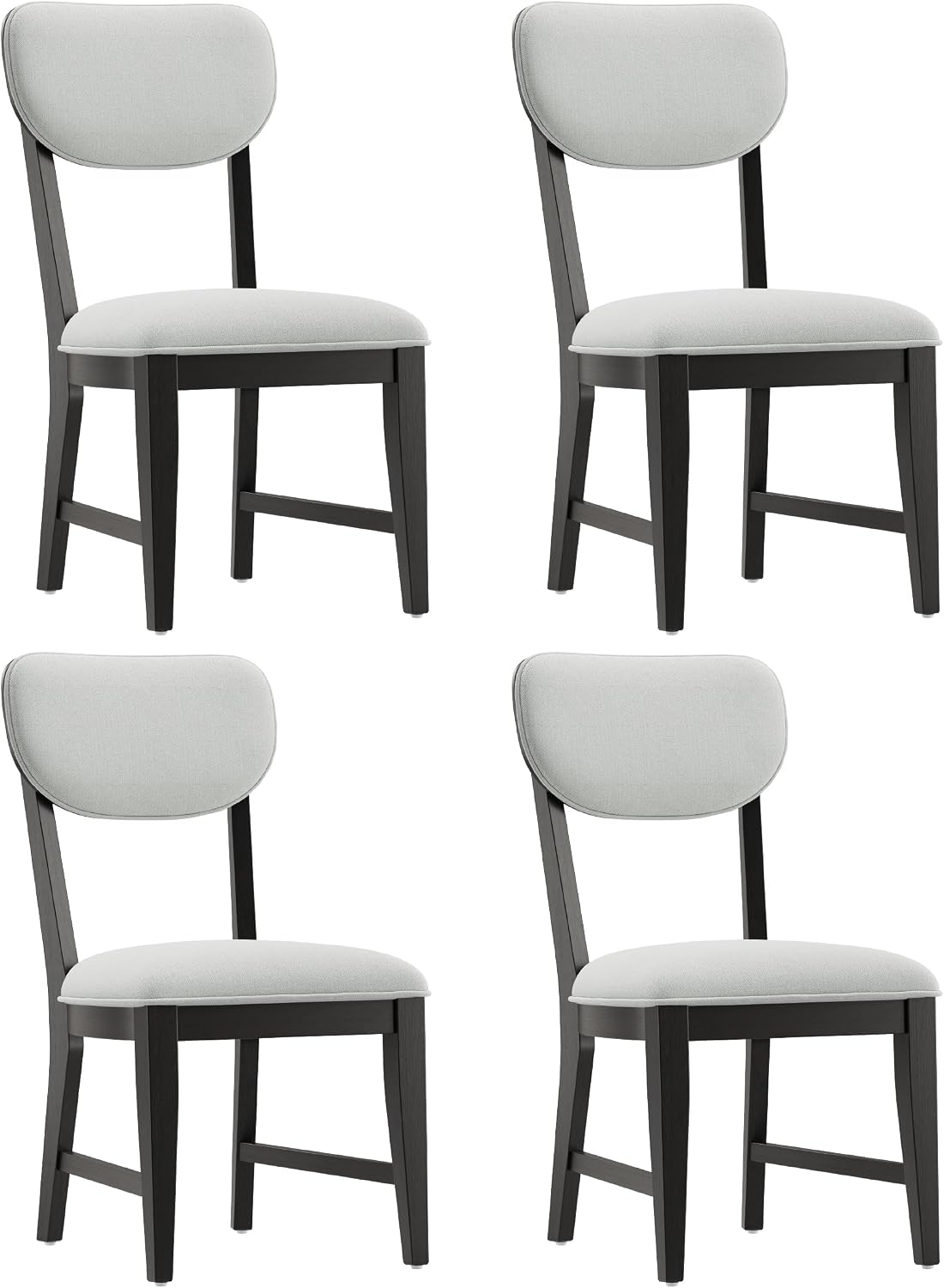 COLAMY Solid Wood Dining Chairs Set of 4, Mid Century Modern Upholstered Kitchen Chairs with 3.3" Thick Cushion, Farmhouse Dining Room Chairs with Level Legs & Wire-Brushed Finish, Black
