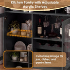 Large Coffee Bar Cabinet LED Wine Pantry Cabinet with Storage Hutch | 70.8" Freestanding Storage Cabinet with Charging Station, Adjustable Shelves, Wine Rack for Dining Room, Living Room, Black