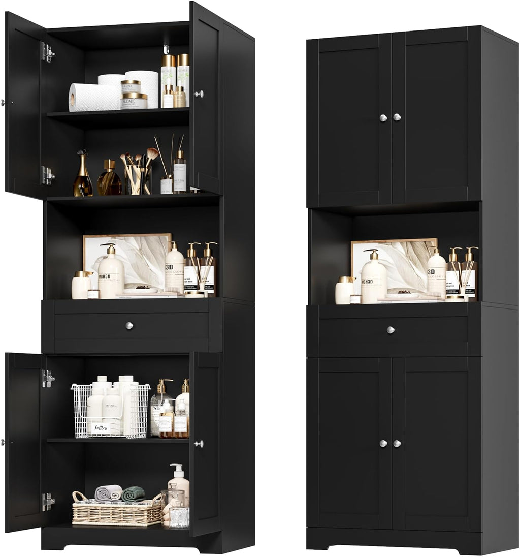 HIFIT 2 Pcs Tall Kitchen Pantry Cabinet, Large Kitchen Hutch Storage Cabinet with Doors & Wide Shelves, 67" Tall Modern Coffee Bar Cabinets with Drawers Cupboard Set for Home Dining Living Room, Black