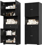 HIFIT 2 Pcs Tall Kitchen Pantry Cabinet, Large Kitchen Hutch Storage Cabinet with Doors & Wide Shelves, 67" Tall Modern Coffee Bar Cabinets with Drawers Cupboard Set for Home Dining Living Room, Black