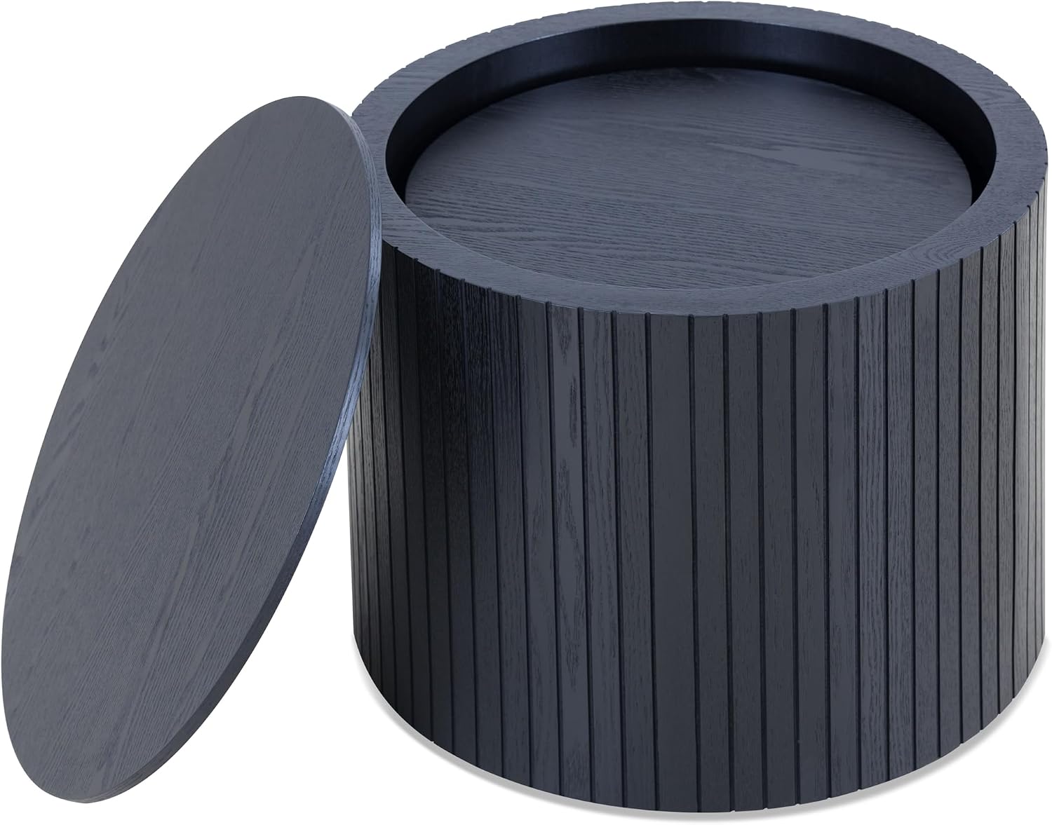 Nesting Coffee Table Set of 2,Modern Round Wooden Coffee Tables with Storage,Luxury Fluted Side Table Accent End Table for Small Space Living Room Apartment (19.17”)