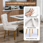 7-Piece Dining Table Set with 6 Beige Upholstered Chairs, 68" White Gold Faux Marble Kitchen Table Set for 6, U-Shape Pedestal Dining Room Table Set for 6, Modern Dining Table Set for 6