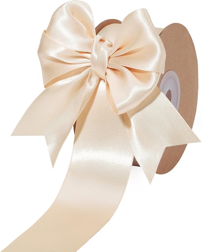 LaRibbons Nude Satin Ribbon 1 1/2 Inch 25 Yards Luxury Double Faced Silk Ribbon for Flower Bouquet Crafts Gift Wrapping Wedding Party Decoration