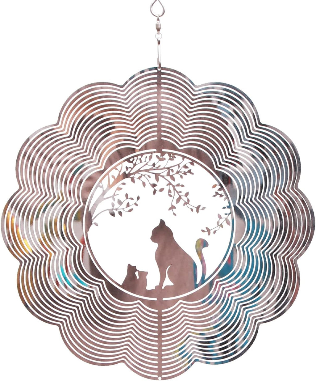 SPRING SONG Cat 3D Kinetic Wind Spinner for Yard and Garden Mirrored Stainless Steel Spinner Indoor and Outdoor Hanging Decor Crafts Ornament Gifts Kinetic Art Yard Garden Hanging Wind Spinner