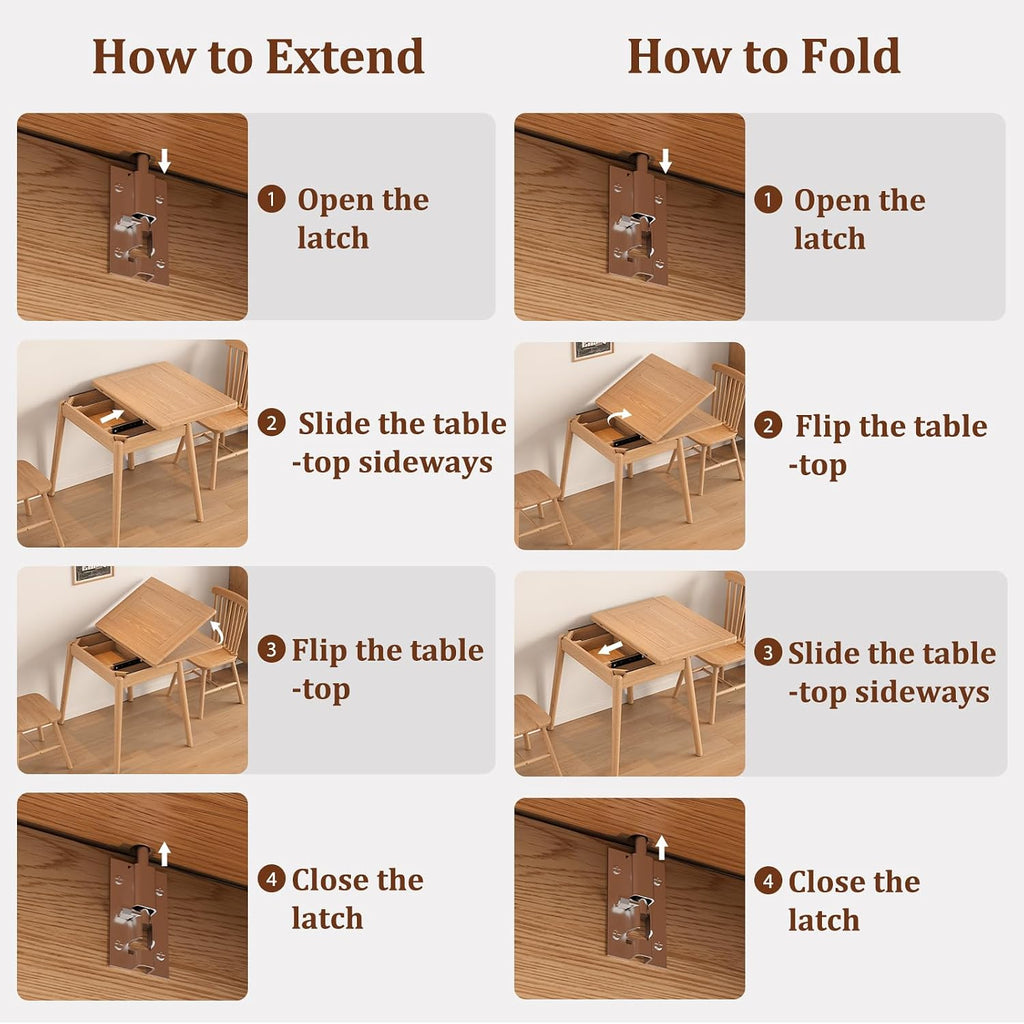 Solid Wood Small Dining Table, 23.6"L-47.2"L Expandable Kitchen Table for 2-6, Designed for Small Spaces, Easy Assembly, Suitable for Kitchen, Dining Room, Living Room, Apartment (Natural)