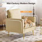 VINGLI Faux Leather Accent Chairs Set of 2 with Gold Legs for Living Room | Brown Armchair, Thick Foam Cushion, Durable Faux Leather PU, Sturdy 380 LB Frame, Elegant Gold Legs, Compact Modern Design