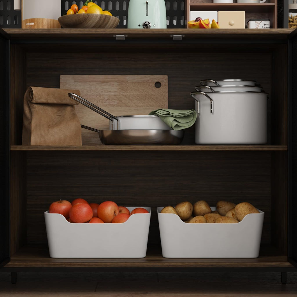 MOUMON 70.9" Extra Large Kitchen Pantry Cabinet with Hutch, Industrial Kitchen Hutch with 6 Drawers and 4 Mesh Doors, Large Coffee Bar Cabinet with Pegboard and Shelves, Brown and Black