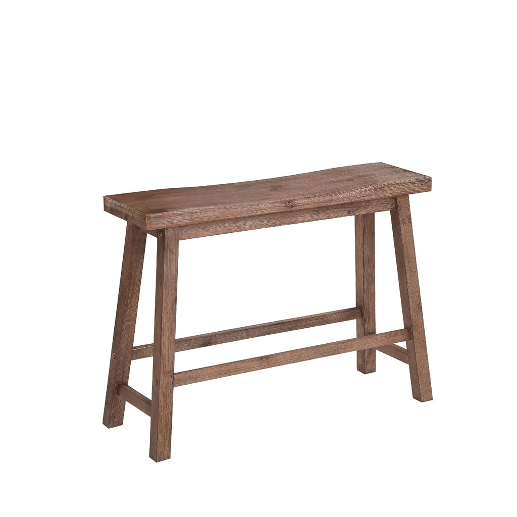 Benjara 33 Inch Saddle Seat Bench, Sandblasted Antique Brown Acacia Wood, Angled Frame Design, Rustic Entryway Bench for Dining Room, Bedroom, Hallway, Living Room and Home Decor
