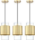 1 Light 3 Pack Hanging Indoor Kitchen Island Pendant Light 6" Drum Glass Shade Pendant Ceiling Light Fixtures Modern Farmhouse Dinning Over Sink (Gold Finish)