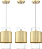 1 Light 3 Pack Hanging Indoor Kitchen Island Pendant Light 6" Drum Glass Shade Pendant Ceiling Light Fixtures Modern Farmhouse Dinning Over Sink (Gold Finish)