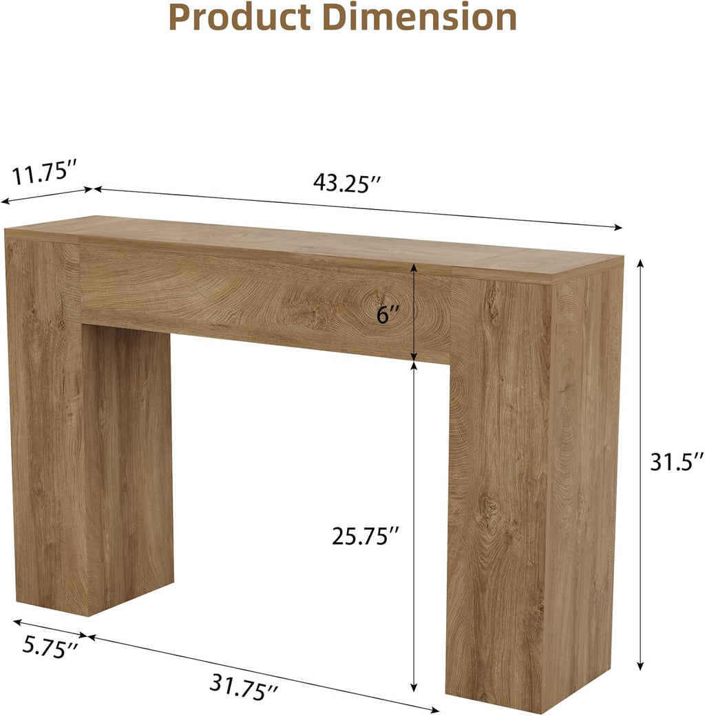 43 Inch Wood Console Table, Natural Oak Small Sofa Table for Entryway Living Room, Farmhouse Rectangular Accent Couch Table Behind Sofa with Sturdy Wood Base, for Hallway Foyer Entrance