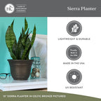 The HC Companies Sierra Round Self-Watering Pot - Lightweight Plastic Planter for Herbs & More - Durable Plant Pots for Indoor Plants & Outdoor Plants (13” Celtic Bronze, Pack of 1)