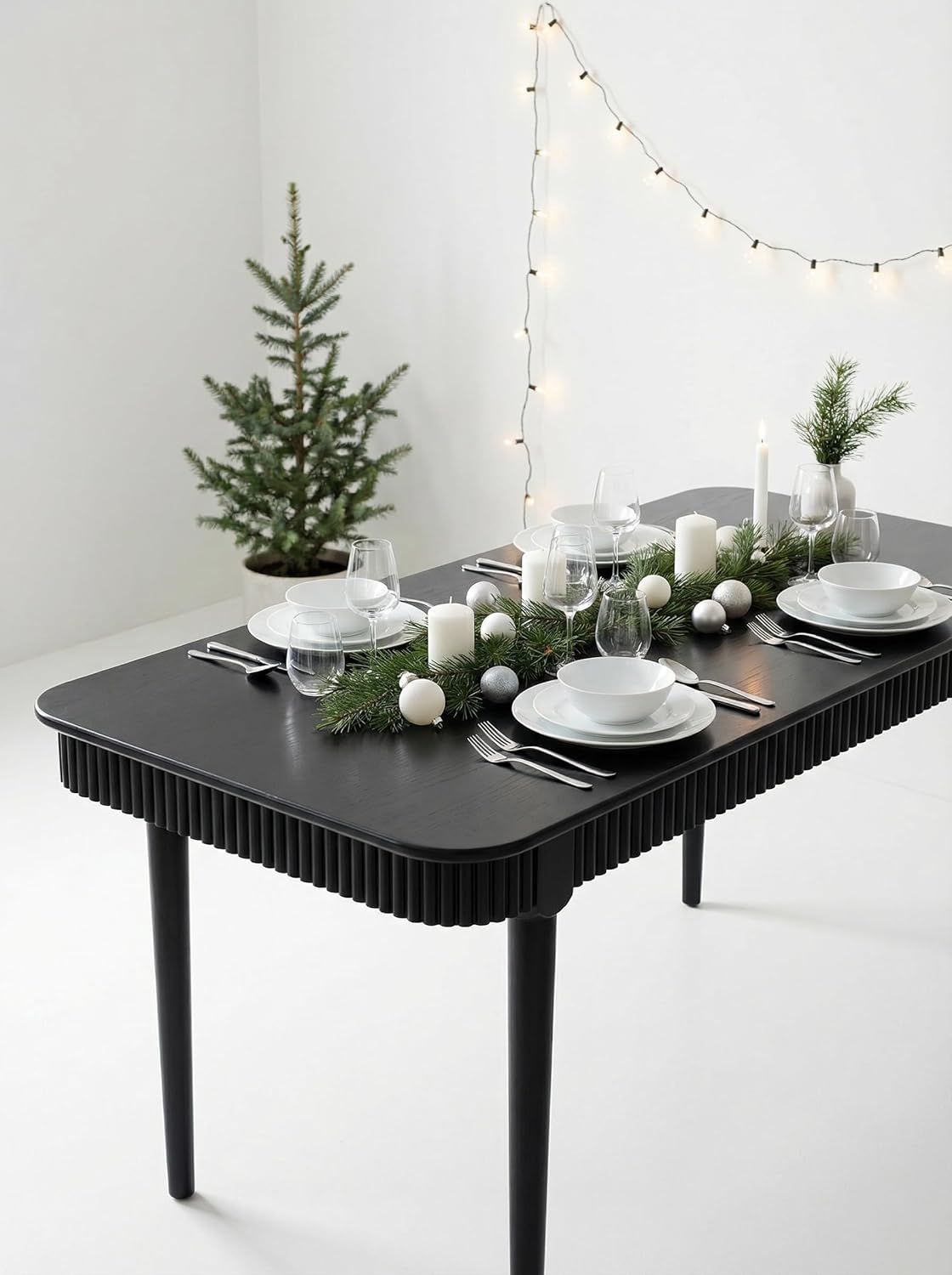 LukeAlon 63-inch Solid Wood Dining Table for 4-6, Mid-Century Modern Kitchen Table, Farmhouse Dining Table for Kitchen, Dining Room, Living Room, Large Tabletop, Black