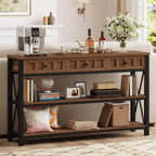 FATORRI Console Table for Entryway, Farmhouse Sofa Table with 3 Drawers for Living Room, Wood and Metal Hallway Tables with Storage and Couch Tables Behind Sofa (54.72 Inch Long, Medium Walnut)