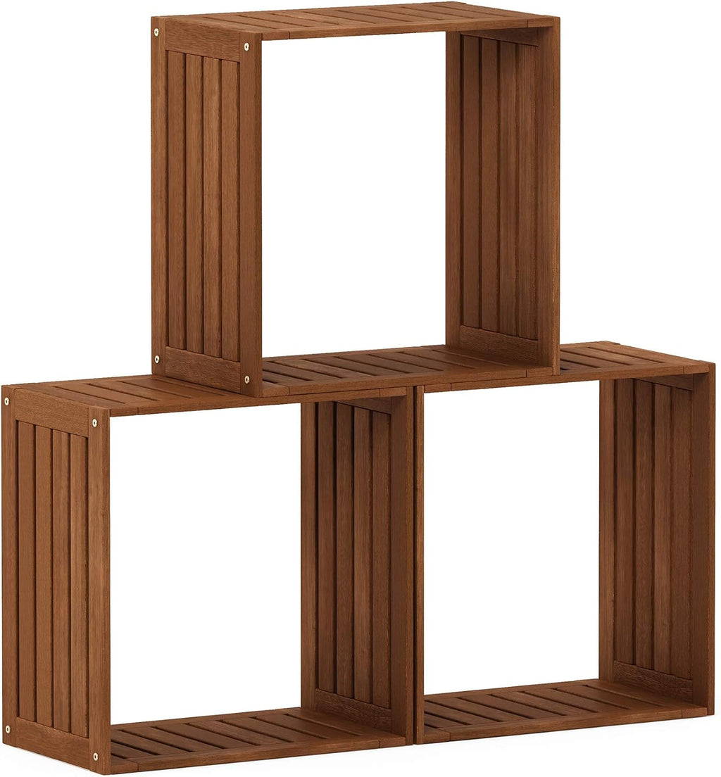 Furinno TIOMAN Outdoor Storage, Multipurpose Stacking Shelf in Teak Oil, for Patio, Garden, Porch, Natural