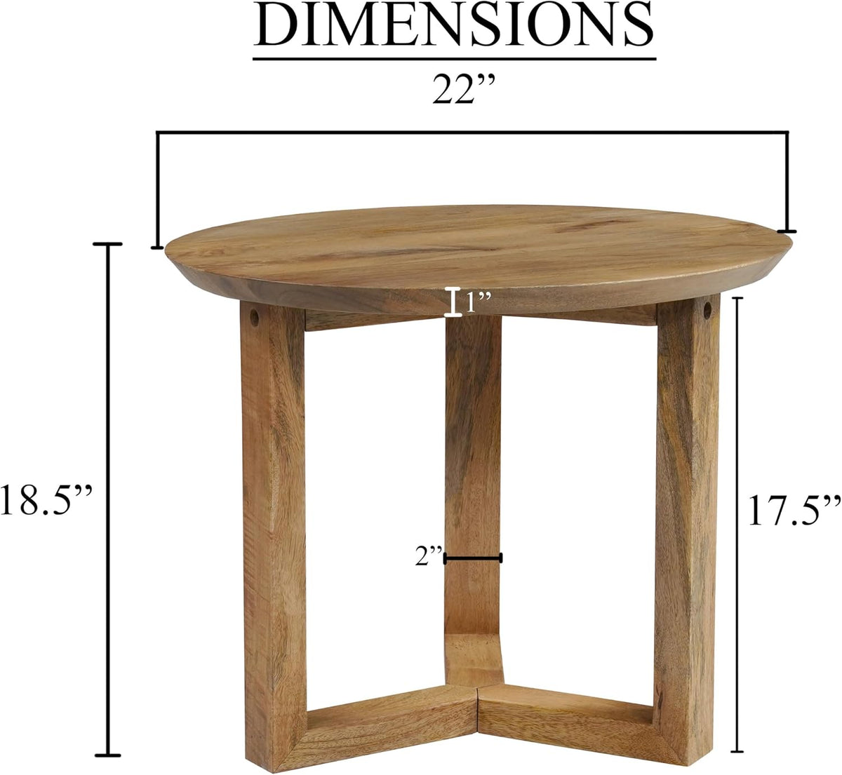 TUP THE URBAN PORT Nina 18.5" Round Handcrafted Side End Table | Natural Brown Mango Wood