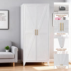 75.3" H Kitchen Pantry Cabinet with 5 Adjustable Shelves, Farmhouse Metal Pantry Cabinet with 2 Doors for Kitchen Home, Assembly Required,White