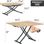 Space Saving Folding Dining Table, Adjustable Height Foldable Coffee Table with Wooden Tabletop and Metal Legs, Small Transformer Kitchen Table for Apartment, Living Room, Dining Room