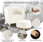 DAZONE Sherpa Accent Chair with Ottoman White Fluffy Teddy Barrel Armchair | Small Side Chair for Living Room, Bedroom, Reading Corner, Footrest, Boucle Corner Armchair, Solid Wood Legs, Soft Cushion
