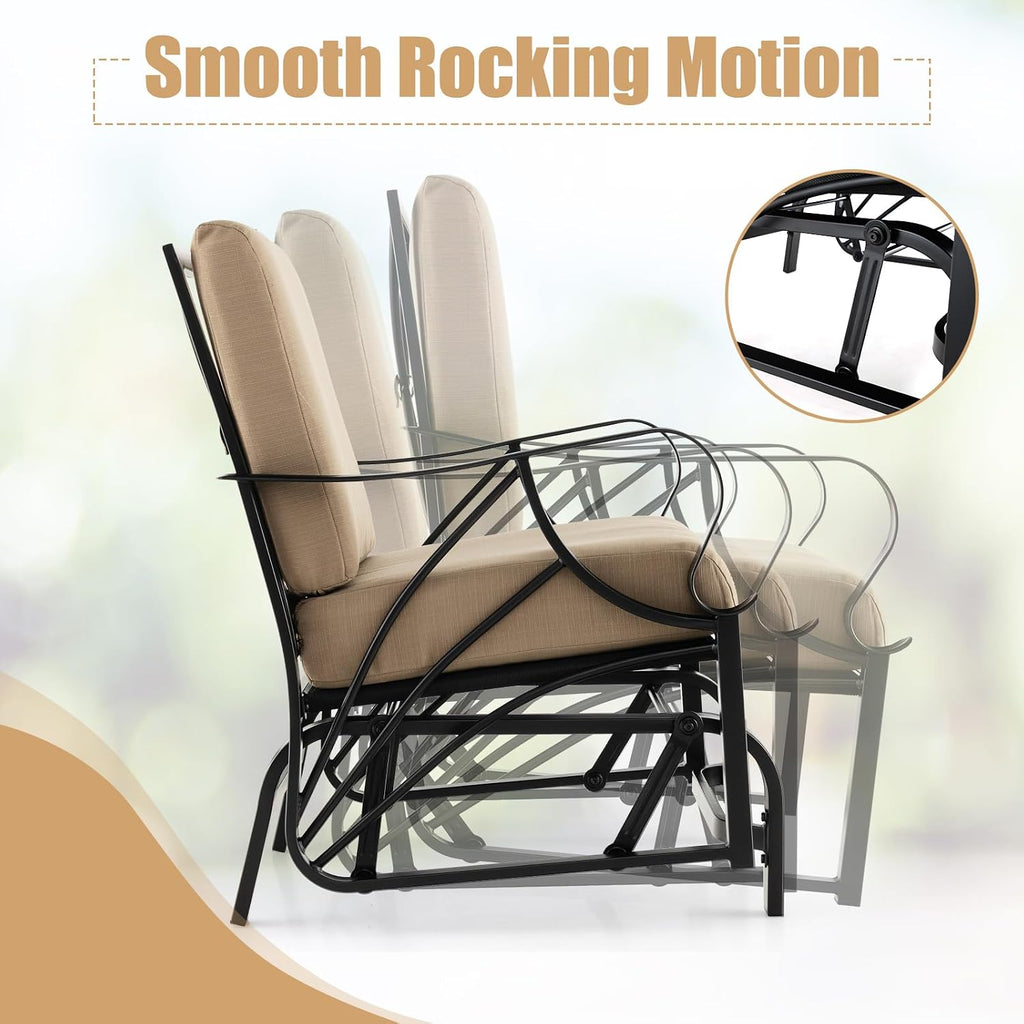 GIANTEX Patio Glider, Outdoor Rocking Chair with Thick Cushion | Sprayed Metal Frame, Curved Armrest, Glider Swing Chair for Garden, Yard, Lawn, Porch Rocker