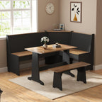 AMERLIFE 3-Piece Corner Dining Set with Hidden Storage, Black Oak | Dining Set for Small Spaces, Lift Up Storage Compartments, L Shaped Layout, Space Saving Furniture, Kitchen Dining Area
