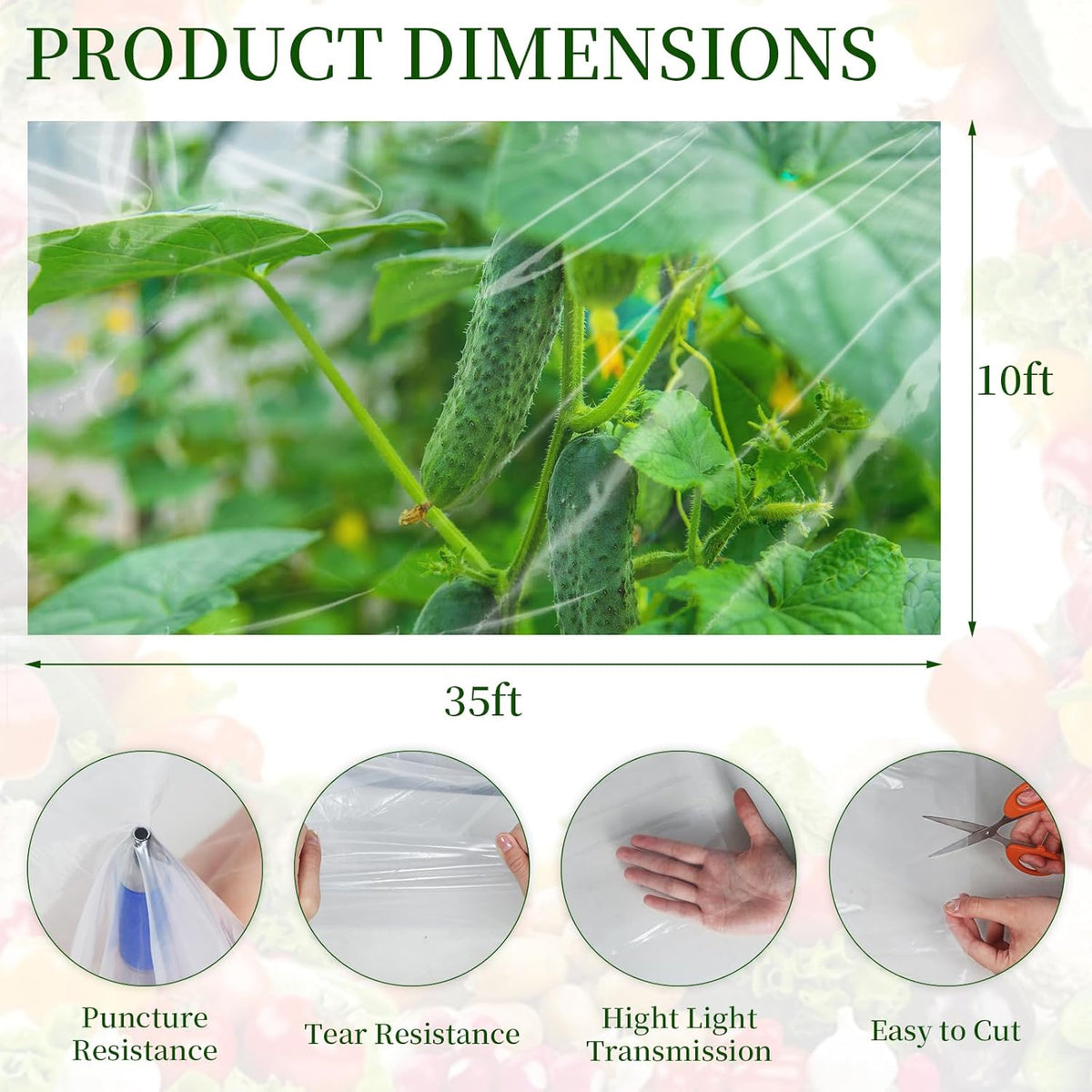 10x35 FT Greenhouse Plastic Sheeting,6 mil Transparent Greenhouse Film, UV Resistant Waterproof Plastic Covering for Winter, Polyethylene Greenhouse Covering for Farm, Garden,Agriculture