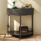 Entryway Table, Artisan-Crafted Half Moon Fluted Console Tables with 2 Rattan Storage,Small Half Circle Tables for Hallway, Narrow Round Accent Decort Table for Living Room (Dark Gray)