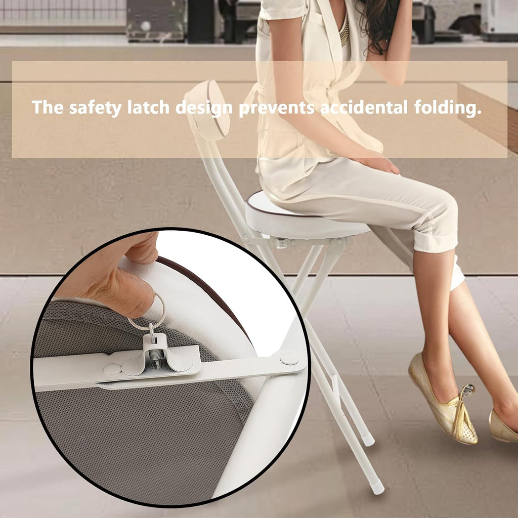 2 Pcs Folding Bar Stool with Backrest & Footrest 25.6in Height Tall Foldable Stool Chair Leather Padded for Kitchen Bar Shop 275.58 lbs Capacity White