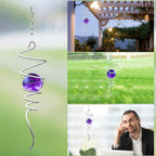 Gazing Ball Spiral Tail Wind Spinner Stabilizer, Garden Decorations Stainless Steel Metal with Hook & Purple Crystal Glass Orb Outdoor Hanging Decor Kinetic Yard 3D Swivel Art Sun Catchers