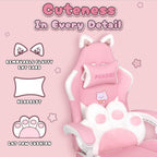 PUKAMI Pink Gaming Chair Cute with Cat Ears and Cat Paw Lumbar Cushion, Ergonomic Computer Chair for Girl with Footrest and Headrest, Comfortable Reclining PC Game Chair for Adult, Teen (Pink)