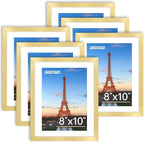 FIXSMITH 8x10 Picture Frame Bulk-6 Pack, Gold Picture Frames Collage Wall Decor, Wall & Tabletop Picture Frames, Photo Frame with HD Plexiglass, Display Pictures 5x7 with Mat or 8x10 Without Mat