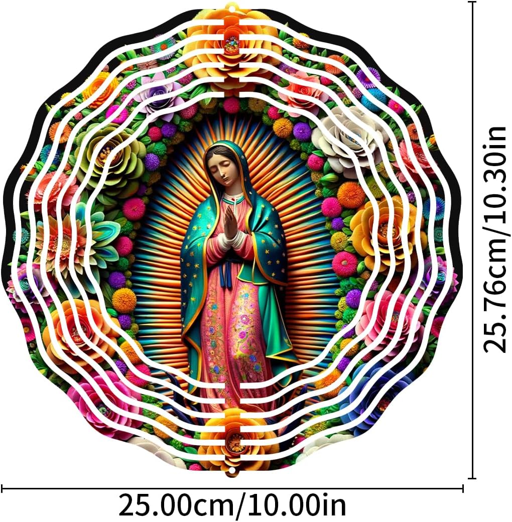 Virgin Mary Wind Spinner, Metal Wind Spinners Outdoor/Indoor,Virgin Mary Hanging Garden Decor for Outside, Stainless Wind Spinners for Yard and Garden 10 inch 3D (25.76X25 CM)