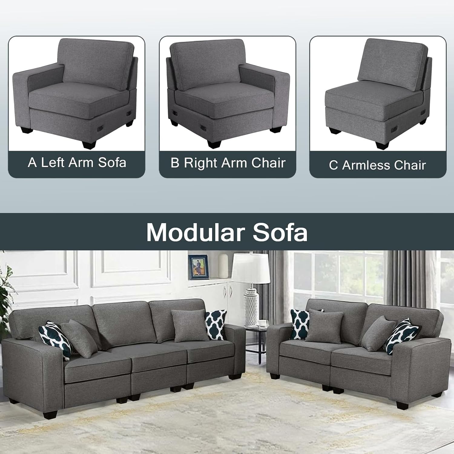 Legend Vansen Modular Sectional Sofa L Shaped Couch with Ottoman Modern Reversible Corner Sectional Couch for Living Room