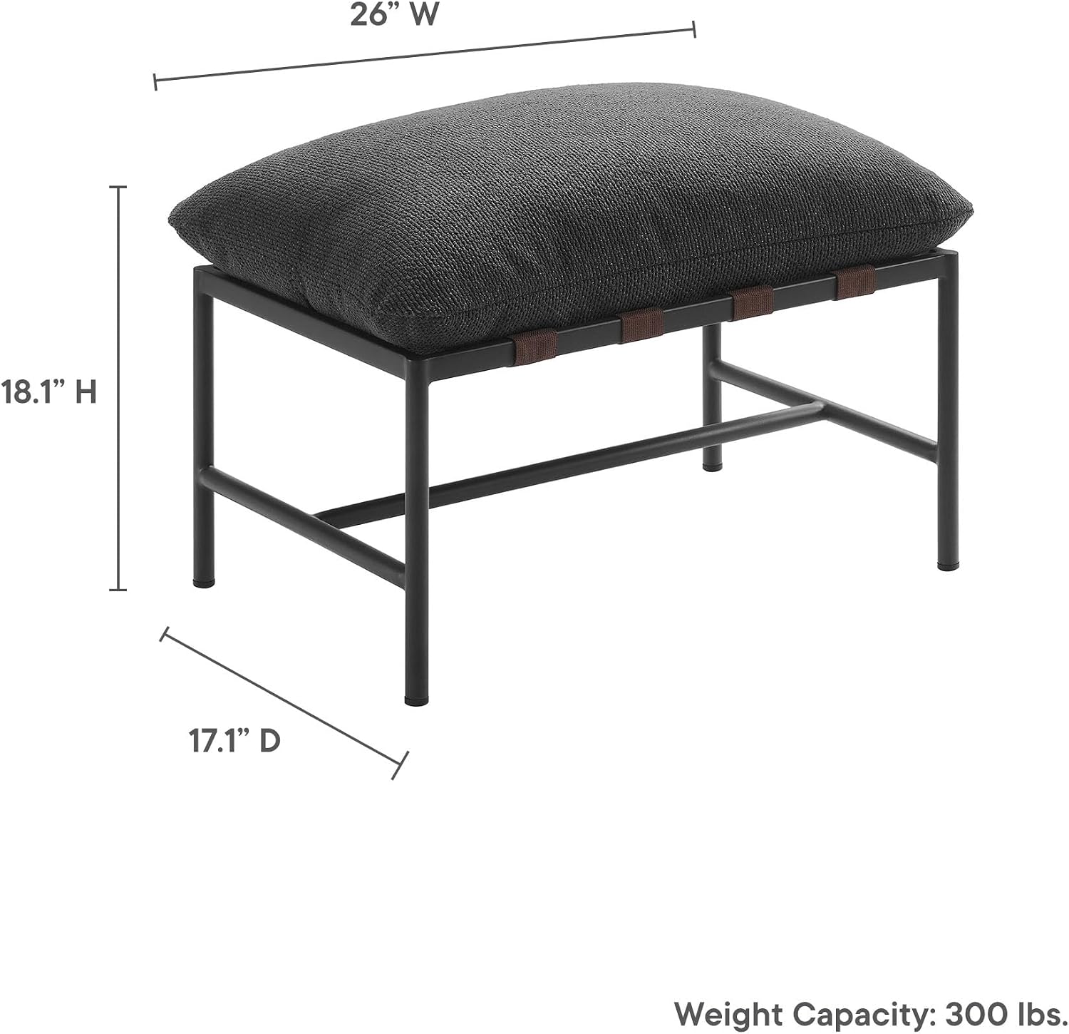 Modway Raya Outdoor Boucle Ottoman in Charcoal - Patio Sitting Stool Ottoman - Metal Frame Footrest with Removable Boucle Cushion for Porch, Deck, Backyard
