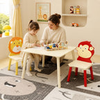Kids Wood Table and 4 Chairs Set, Cartoon Animal Activity Furniture Ages 3- (3 Piece 1)